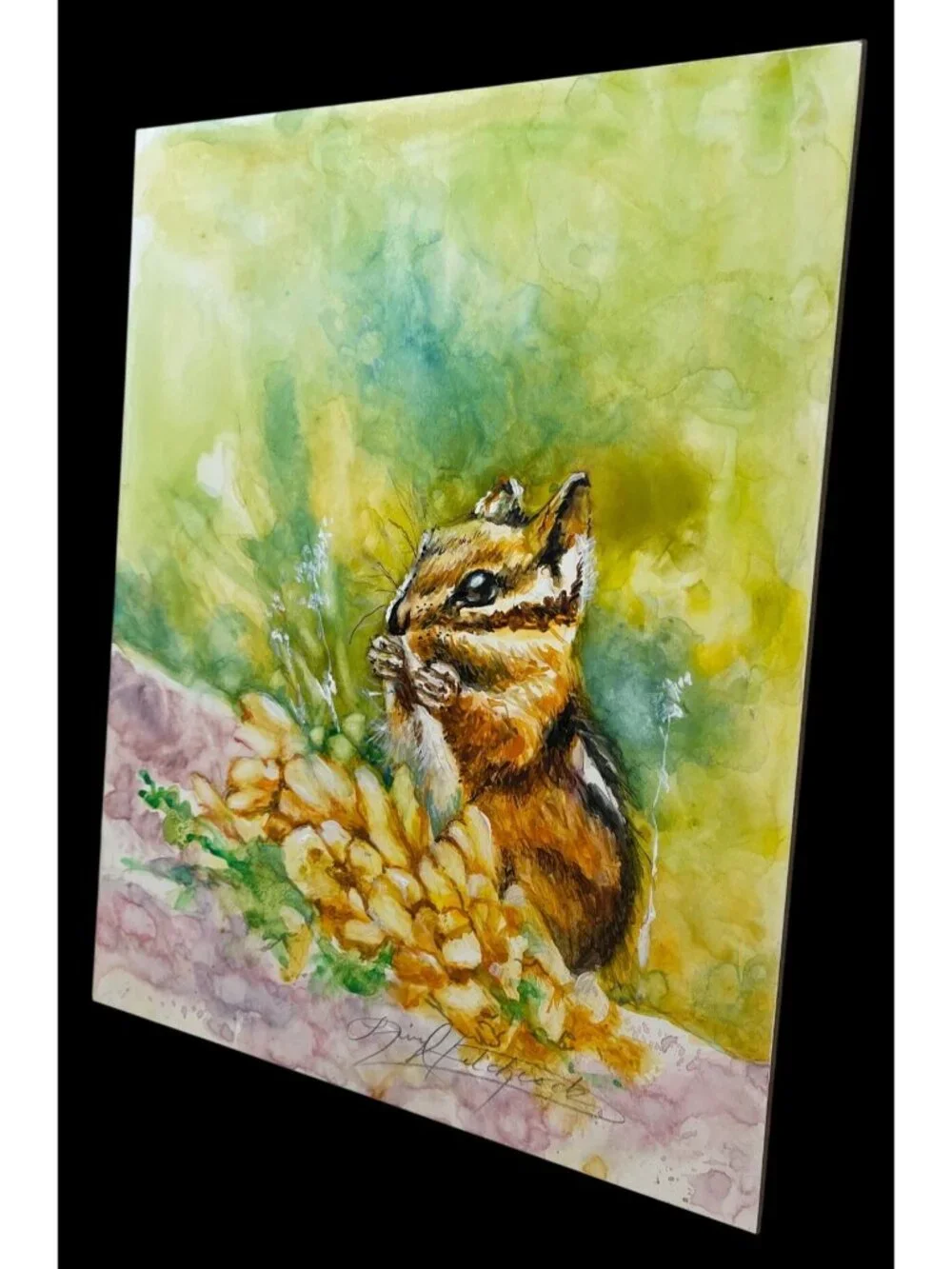 Chipmunk Watercolor Artwork On Premium Canvas Board Hand-Signed By Artist Vibran